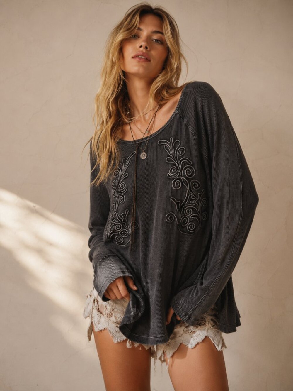 Soft Surroundings Thermal Embroidered Top - Picture 1 of 9